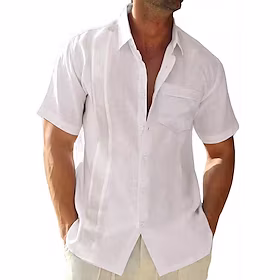 Herre Skjorte Skjorte med knapper Guayabera skjorte Sommerskjorte عادي Ensfarget Aftæpning Svart Hvit Lyseblå Grå utendørs Gate Kortermet Knapp ned Klær Mote F