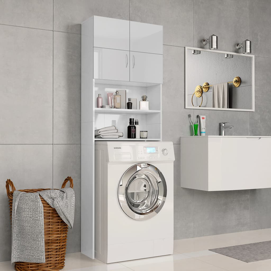vidaXL vaskemaskineskab 64x25,5x190 cm spånplade hvid højglans