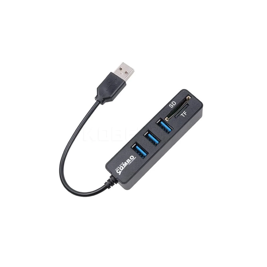 Mini USB 2.0 hukommelseskort læser + USB Hub, Sort