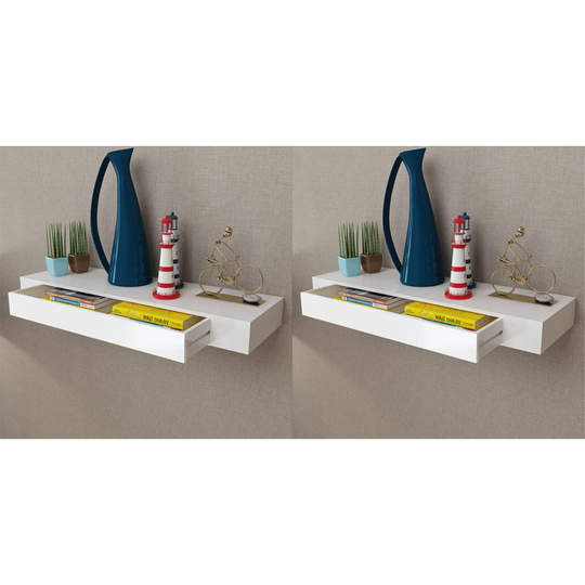 vidaXL svævende væghylder med skuffer 2 stk. 80 cm hvid