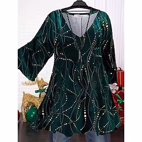 dame topper bluse skjorte solsikke farge gradient print 3/4 lengde erme rund hals streetwear daglig bomull spandex jersey høst vinter grønn