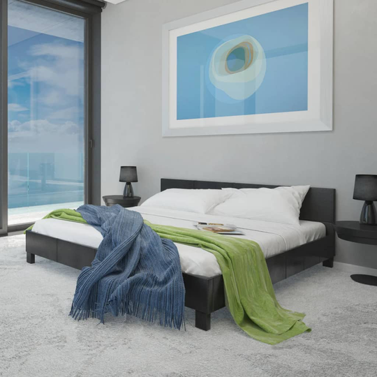 vidaXL kunstlæderseng 180x200 cm med hukommelsesskummadras sort