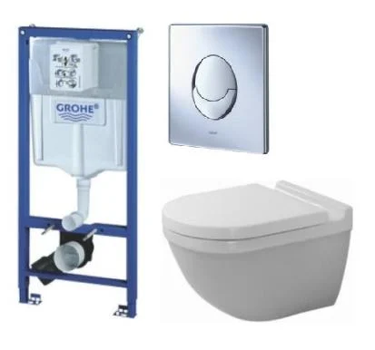 Komplett pakke m/ GROHE sisterne, Duravit Starck 3-toalett, Soft Close-sete, GROHE-betjeningsplate