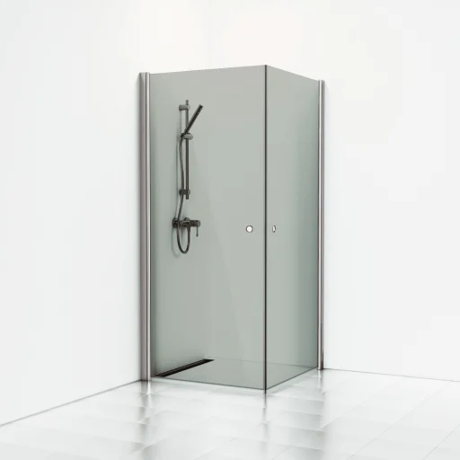 Svedbergs Skoga dusjhjørne 90 x 90 cm, røgfarvet glass/matt alu, m/hullgrep