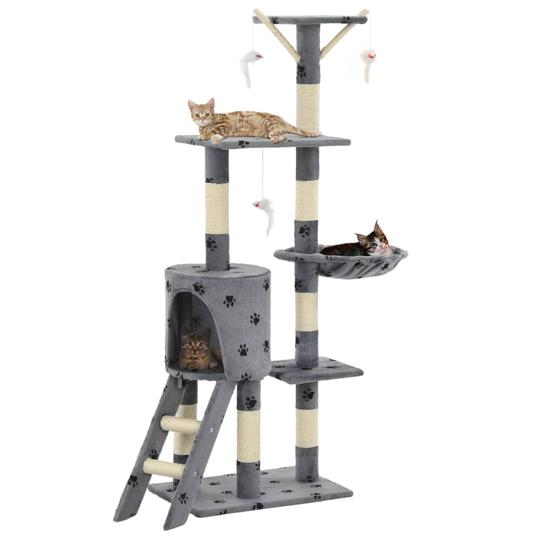 vidaXL kradsetræ til katte med sisal-kradsestolper 138 cm grå poteprint