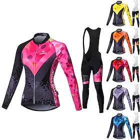 Malciklo Dame Langermet Sykkeljersey med bib-tights - Hvit / Svart Store størrelser Sykkel Tights / Klessett, Pustende, 3D Pute, Fort Tørring Coolmax, Lycra L