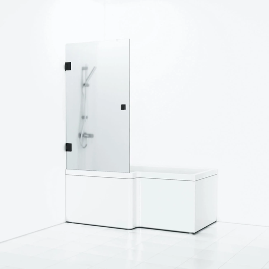 Svedbergs 180° Svingbar Badekarvegg 81cm Svart Matt / Krystall Frostet Glass