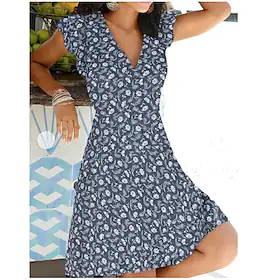 Dame Uformell kjole Floral kjole Mini kjole Hvit Rød Blå Ermeløs Blomstret Trykt mønster Vår Sommer V-hals Grunnleggende Daglig Helg Sommerkjole 2023 S M L XL