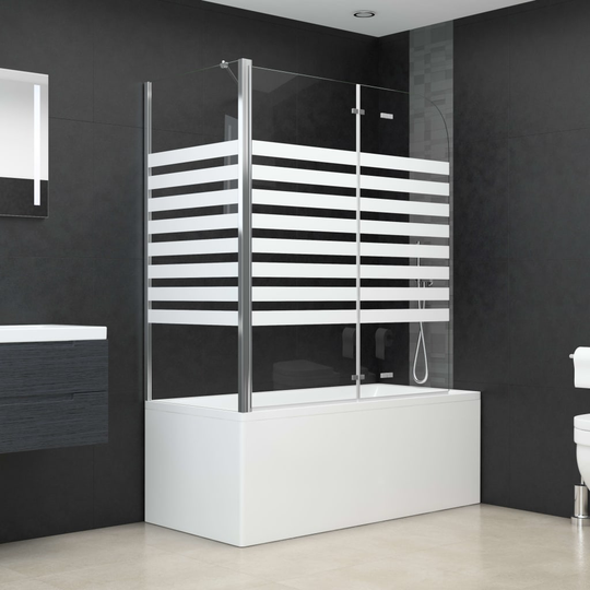 vidaXL brusevæg til badekar 120x68x130 cm hærdet glas stribet