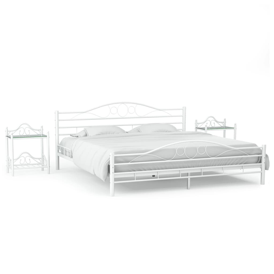 vidaXL sengestel med 2 natborde hvid metal 160 x 200 cm