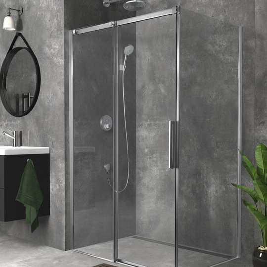 Sanipro Altis Line / Black - Skyvedør Nisje Krom 130cm Klart Glass