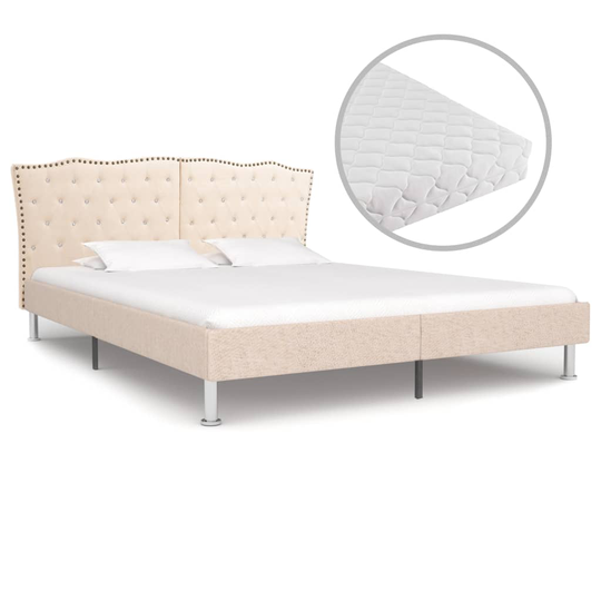 vidaXL seng med madras 180 x 200 cm stof beige