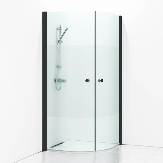 Svedbergs Skoga Dusjhjørne Buet Svart Matt / 80x90cm Halvfrostet Glass
