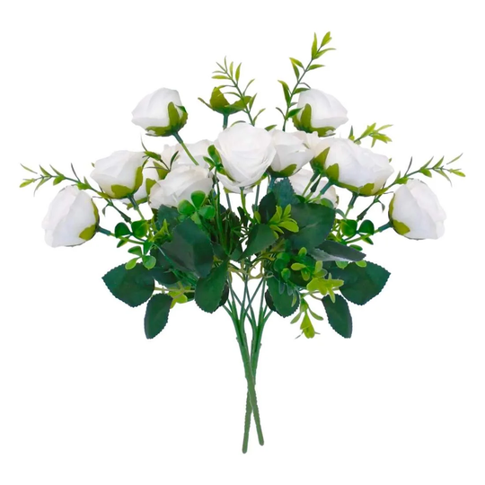 2 stk. Blomsterbuketter i plast, Roser - Hvid