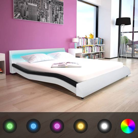 vidaXL seng med madras i memoryskum LED kunstlæder 160 x 200 cm