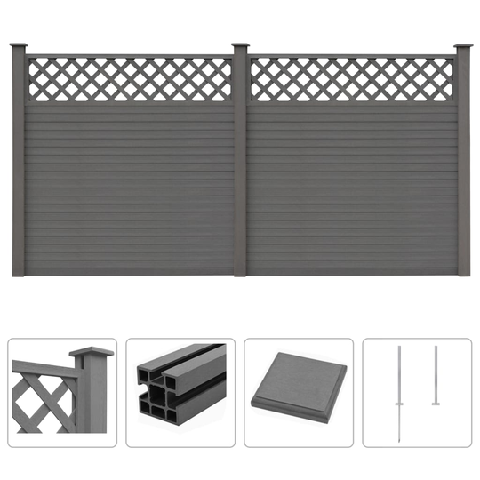 vidaXL havehegn med espalier WPC 357 x 185 cm grå