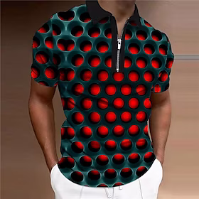 Herre POLO T-skjorte Golf skjorte 3D Print Aftæpning Blå Oransje Rød Grå 3D-utskrift utendørs Gate Kort Erme Glidelås Trykt mønster Klær Mote Designer Fritid P