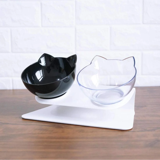 2x Ergonomiske Katteskåle - Sort/Transparent