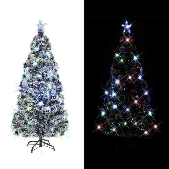 vidaXL kunstigt juletræ med fod og LED-lys 150 cm fiberoptisk