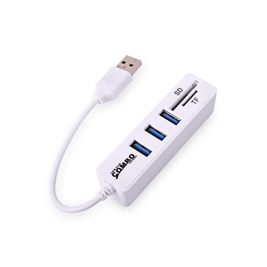Mini USB 2.0 hukommelseskort læser + USB Hub, Hvid