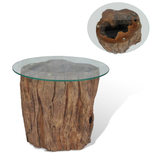vidaXL sofabord 50x40 cm teaktræ glas