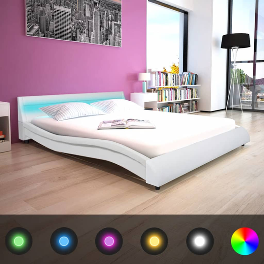 vidaXL seng med madras LED hvid kunstlæder 160 x 200 cm