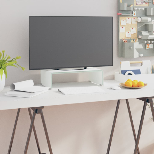 vidaXL TV-bord/monitorstander hvidt glas 40x25x11 cm