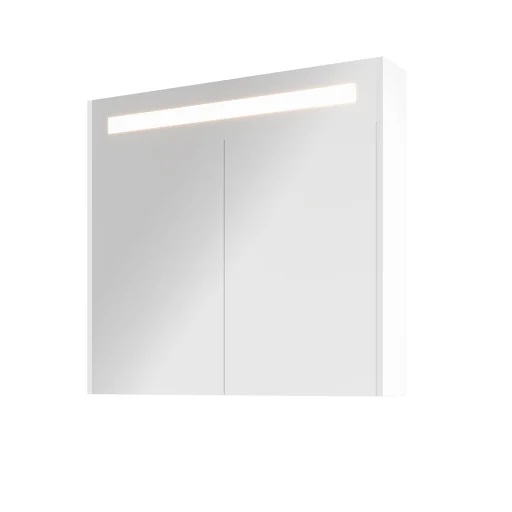 Sanibell Proline speilskab m/LED-belysning, 80x74cm, hvit høyglans paneler