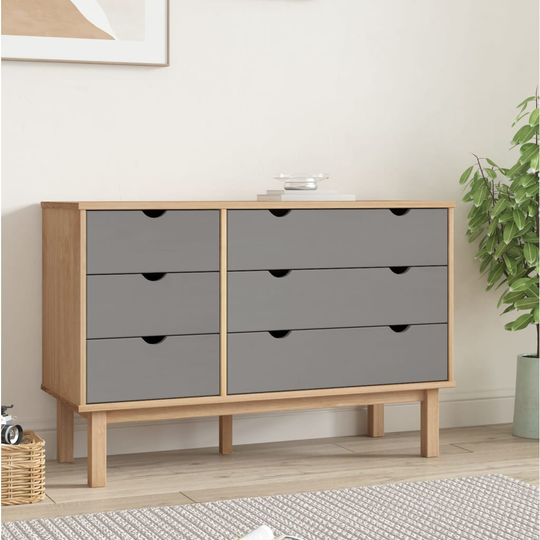 vidaXL kommode 113,5x39,5x73 cm massivt fyrretræ brun og grå
