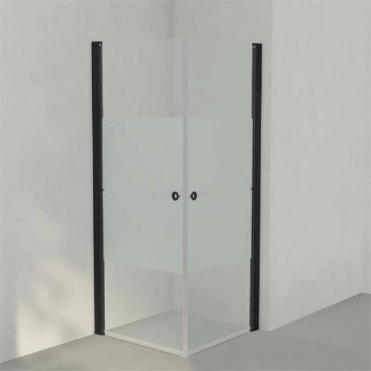 INR Iconic Nordic Rooms Dusjhjørne Linc Angel Original, Frostet/stripe Glass Svart Matt / 80x80cm Stripe