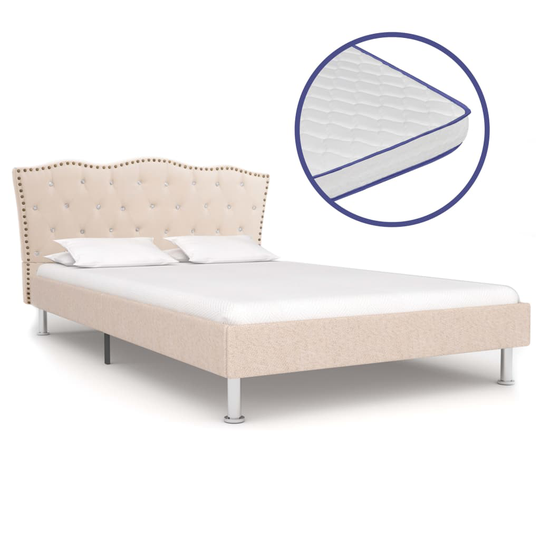 vidaXL seng med madras i memoryskum 120 x 200 cm stof beige