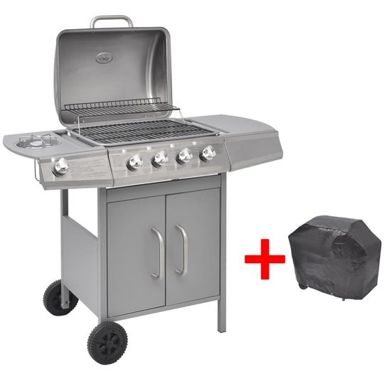 vidaXL gasgrill 4 + 1 grillzoner sølvfarvet