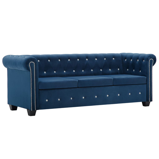 vidaXL 3-personers chesterfieldsofa fløjlsbetræk 199 x 75 x 72 blå