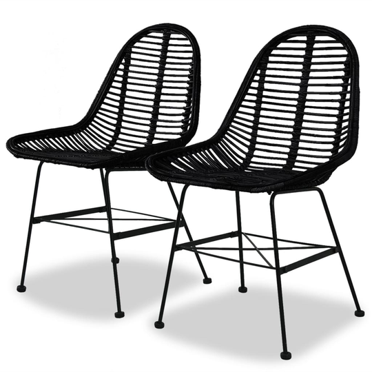 vidaXL spisebordsstole 2 stk. naturligt rattan sort