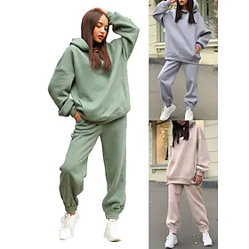 Dame sweatsuit Aktive Klær Sett Yogasett Vinter Lomme Med hette Helfarge Joggedress Grønn Hvit Yoga Danse Sko Treningsøkt Løp Hold Varm Sport Sportsklær / Atl