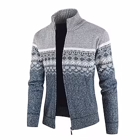 Herre Genser Kofte Glidelås genser Genser jakke Fleecegenser Strikke Strikket Stripet Høy krage Glidelås foran Klær Vinter Høst Vin lysegrå M L XL