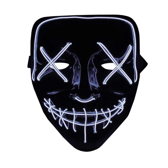 The Purge LED Neon Mask, Halloween - Hvid