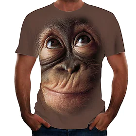 Herre T skjorte Skjorte T-skjorter Grafisk Dyr Orangutang Rund hals Rosa Brun Svart 3D-utskrift Fest Gate Kortermet Trykt mønster Klær Elegant og moderne Morso
