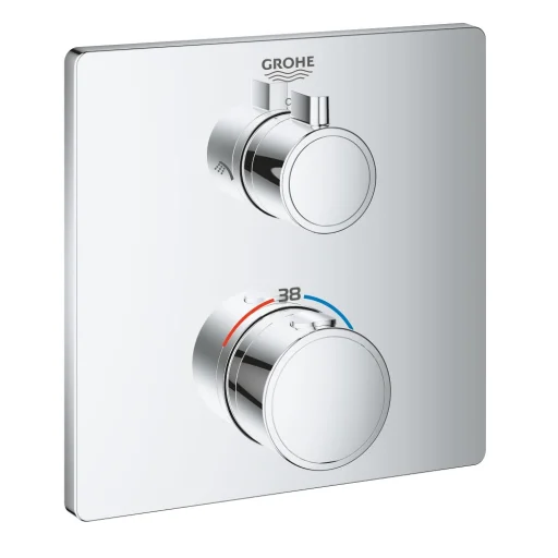 Grohe Grohtherm innbygningsbatteri m/termostat, 2 uttak, kvadratisk, krom