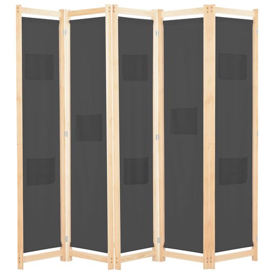 vidaXL 5-panelers rumdeler 200 x 170 x 4 cm stof grå