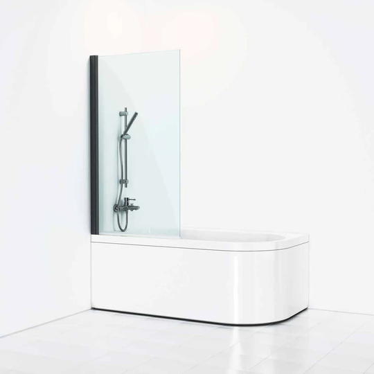 Svedbergs Skoga Rett Badekarvegg Svart Matt / Klart Glass