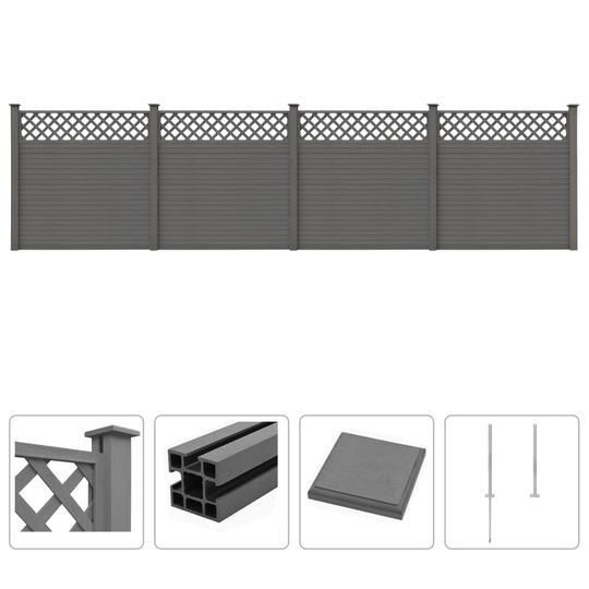 vidaXL havehegn med espalier WPC 705 x 185 cm grå