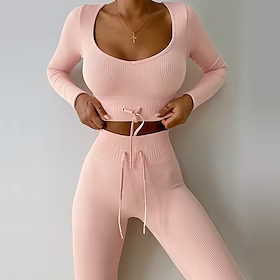 Dame 2stk Aktive Klær Sett Yogadrakt Yogasett 2 deler Sømløs Helfarge Leggings Avskåret topp Treningsdrakt Lys Lilla Hvit Yoga Danse Sko Trening Treningsøkt M