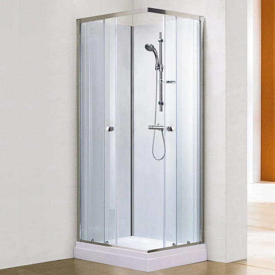 Sanipro Dusjkabinett Agera Firkant - Hvite Bakvegger Krom / 80x80cm Hvit Glass