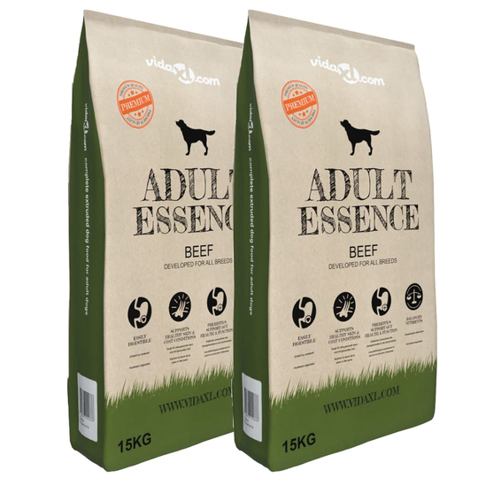 vidaXL luksustørfoder Adult Essence Beef 2 stk. 30 kg