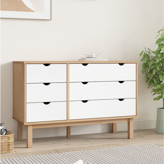 vidaXL kommode 113,5x39,5x73 cm massivt fyrretræ brun og hvid