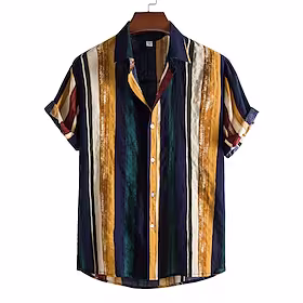 Herre Skjorte Hawaii skjorte Grafisk skjorte Aloha skjorte Stripet Aftæpning Gul Avslappet Daglig Kortermet Knapp ned Klær Mote Designer Fritid Hawaiisk