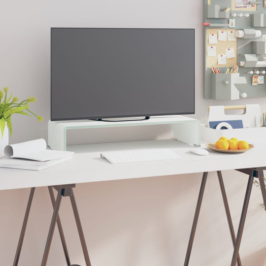 vidaXL TV-stander/monitorstand hvidt glas 60x25x11 cm