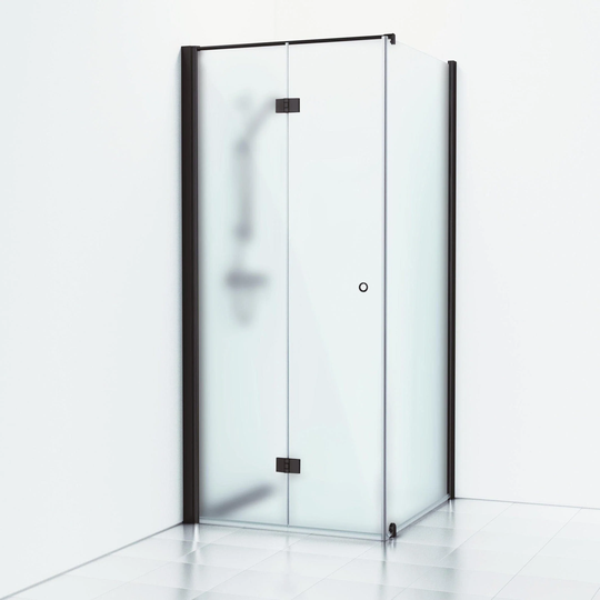 Svedbergs Skoga Dusjhjørne Leddet Kombi (Vegg+dør) Svart Matt / 103x70cm Frostet Glass