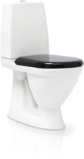 Svedbergs WC 9085 gulvstående toalett m/S-lås & toaletsete, hvit/sort